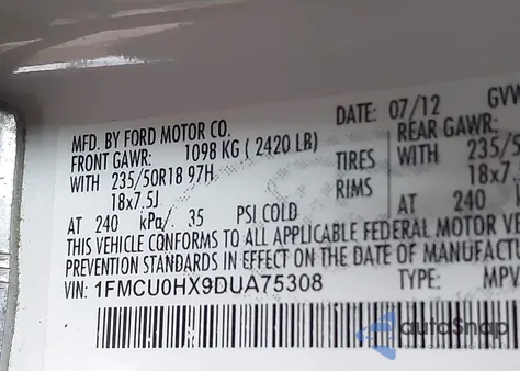 2013 Ford Escape Sel из США, поврежденный, VIN 1FMCU0HX9DUA75308